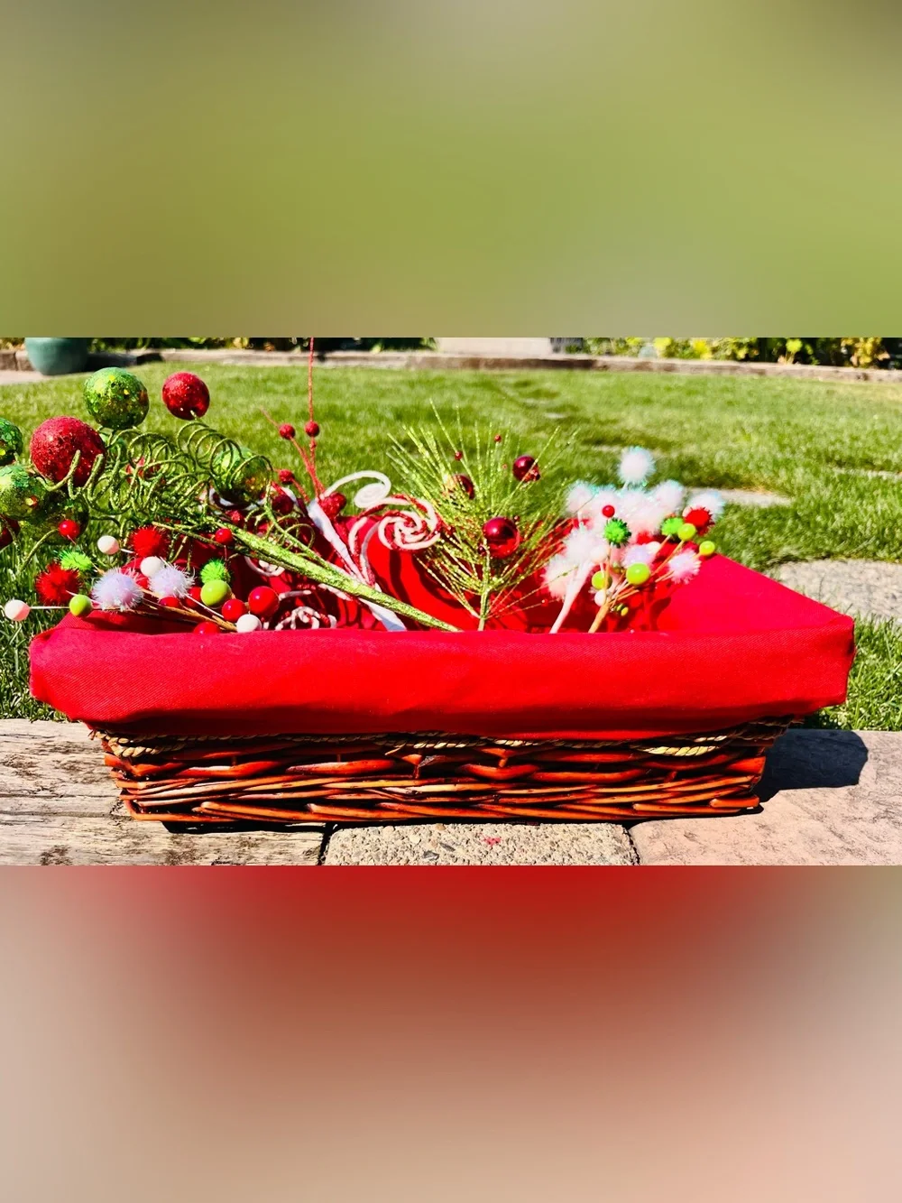 Festive Red and Green Grinch Inspired Holiday Set Basket Christmas Decor